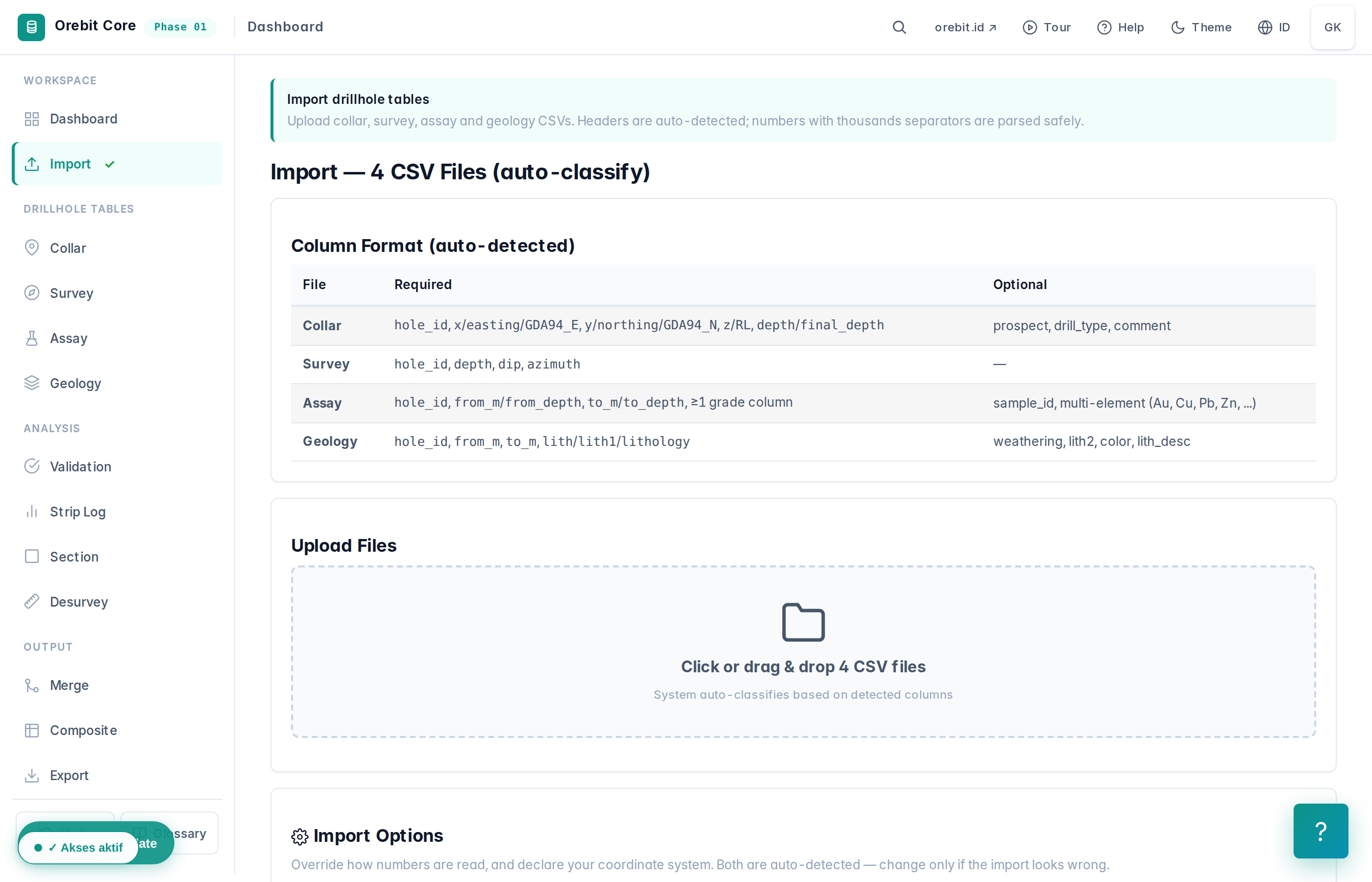 Import — 4 CSV auto-classify