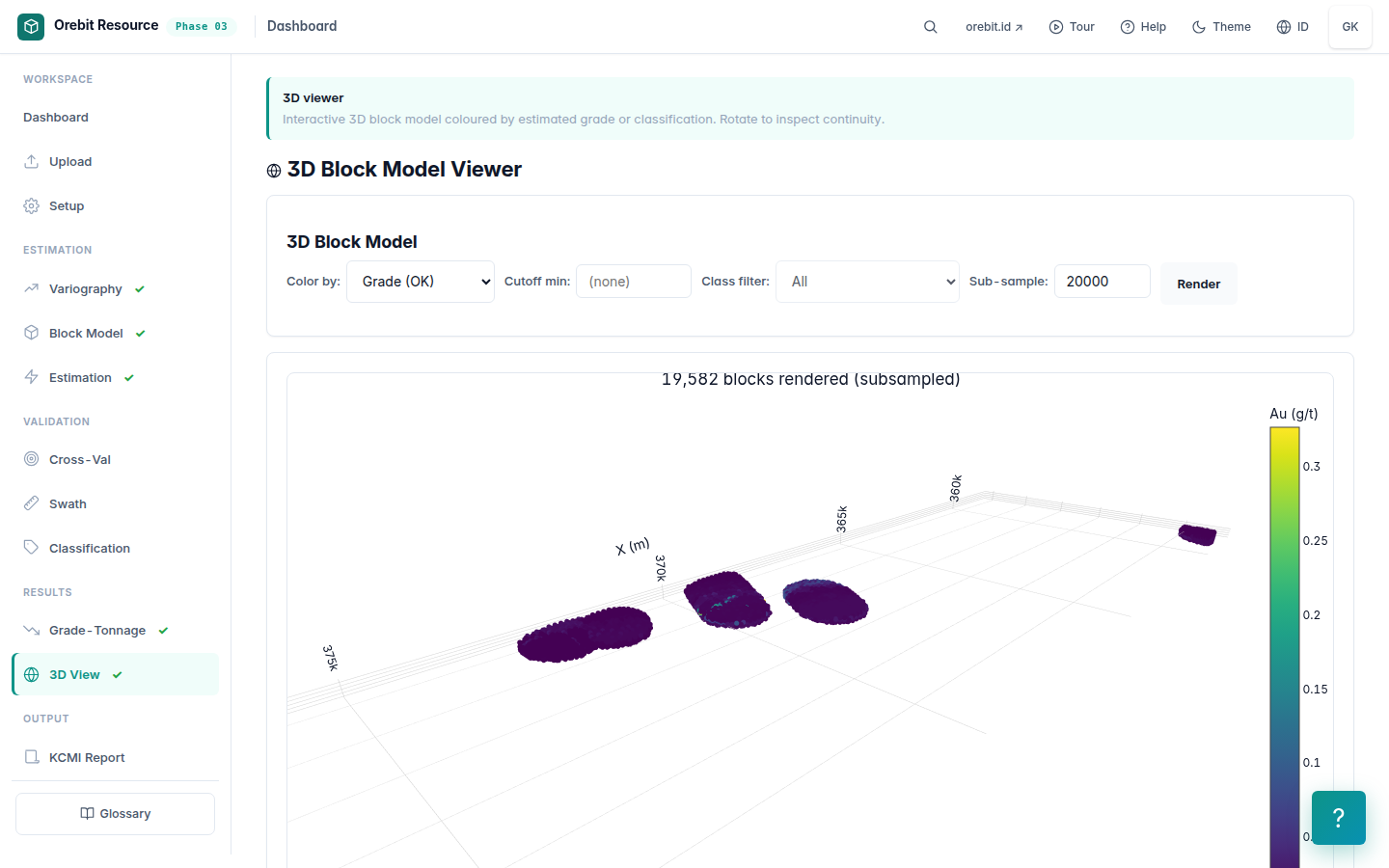 3D visualization — interactive block model rotation